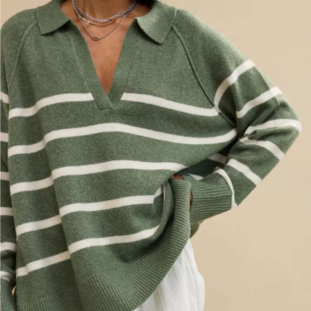 Aerie Women's Striped Oversized Collared Sweater Size XS